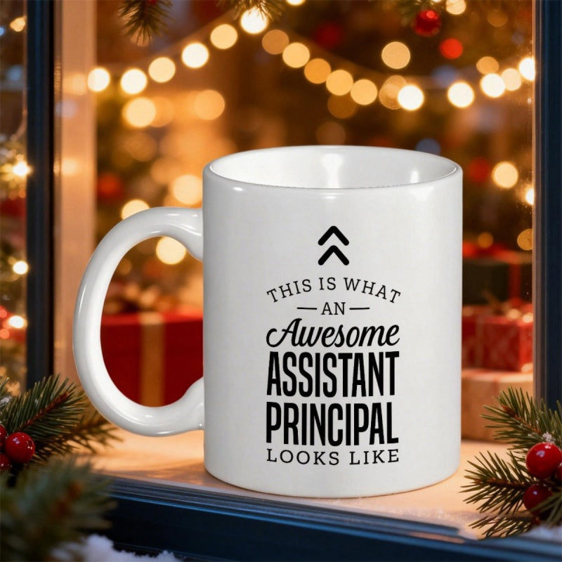 Tailorly White Ceramic 11 oz Mug - This Is What An Awesome Assistant Principal Looks Like Sleek Ceramic Surface With Bold Black Lettering And Geometric Symbols Mug