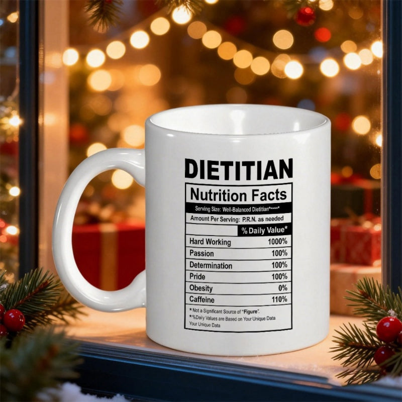 Tailorly White Ceramic 11 oz Mug - Dietitian Nutrition Facts Minimalist Black Label Layout With Clean Lines On Polished Porcelain Mug
