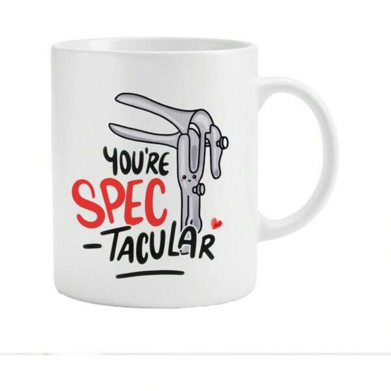Tailorly White Ceramic 11 oz Mug - Youre Spectacular Cute Anthropomorphic Medical Device With Smile And Tiny Red Heart Speculum