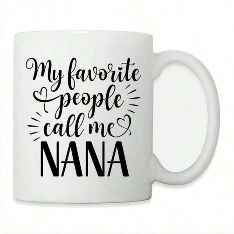 Tailorly White Ceramic 11 oz Mug - My Favorite People Call Me Nana Minimalist Black Script With Heart Accents And Delicate Burst Lines Mug