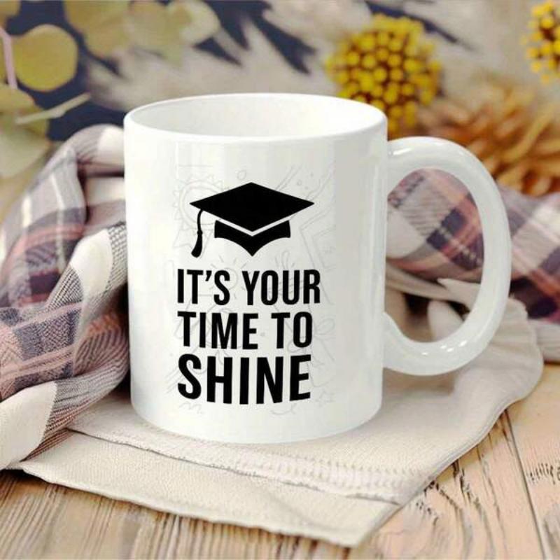 Tailorly White Ceramic 11 oz Mug - Its Your Time To Shine Minimalist Black Graduation Cap Icon Representing Academic Achievement And Success Mortarboard