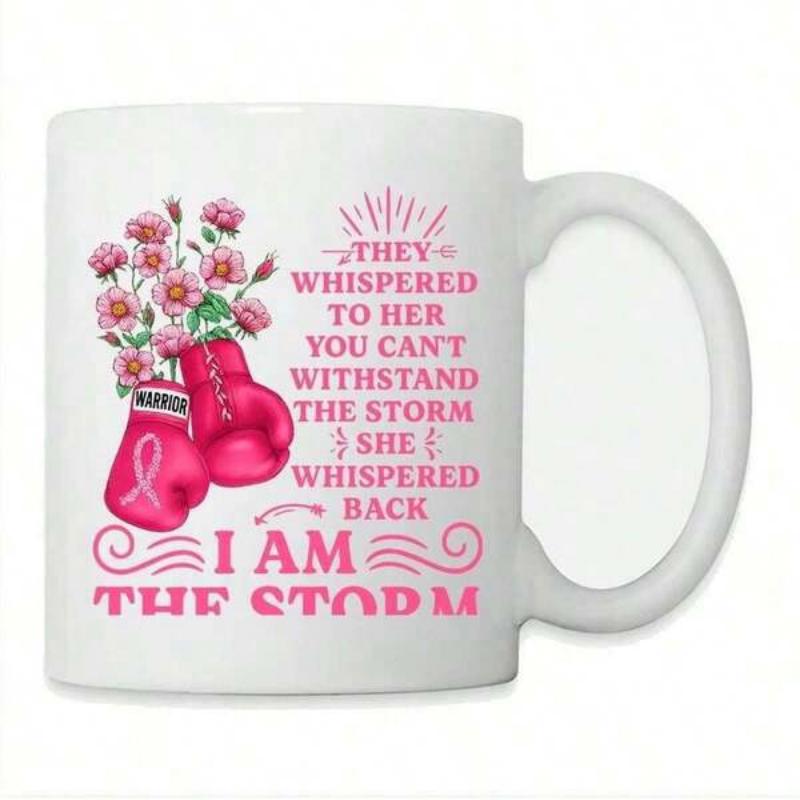 Tailorly White Ceramic 11 oz Mug - They Whispered To Her You Cant Withstand The Storm She Whispered Back I Am The Storm Elegant Pink Boxing Gloves Holding Delicate