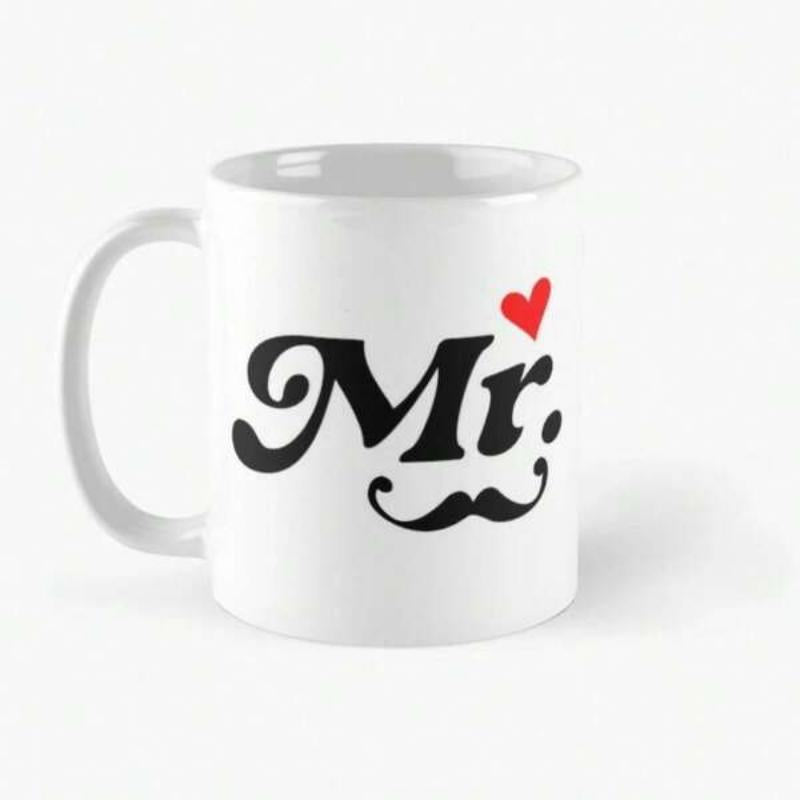 Tailorly White Ceramic 11 oz Mug - Mr Elegant Curvy Black Gentlemen Facial Hair Style With Red Heart Mustache