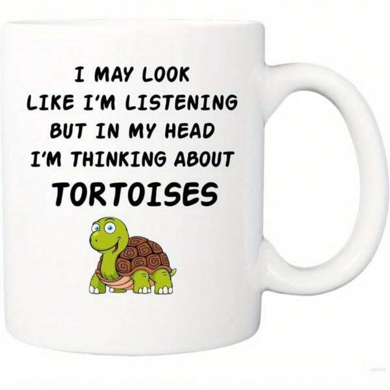Tailorly White Ceramic 11 oz Mug - I May Look Like Im Listening But In My Head Im Thinking About Tortoises Cute Smiling Green Reptile With Brown Patterned