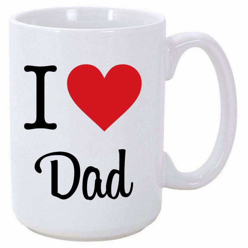 Tailorly White Ceramic 11 oz Mug - I Dad Minimalist Red Heart Floating Over Elegant Scripted Lettering On Ceramic Heart
