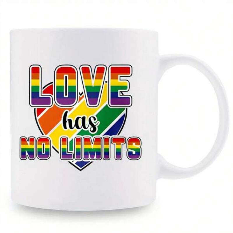 Tailorly White Ceramic 11 oz Mug - Love Has No Limits Vibrant Rainbow Striped Pattern Within A Symmetrical Classic Iconic Shape Heart