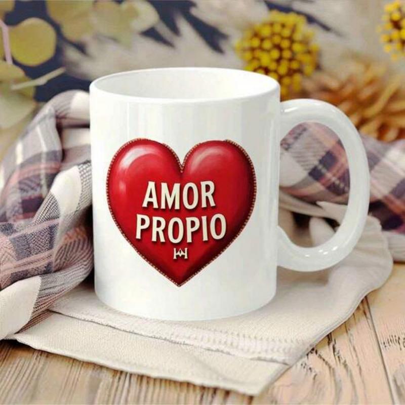 Tailorly White Ceramic 11 oz Mug - Vibrant Red Three Dimensional Glossy Finish Symmetrically Placed On Ceramic Heart
