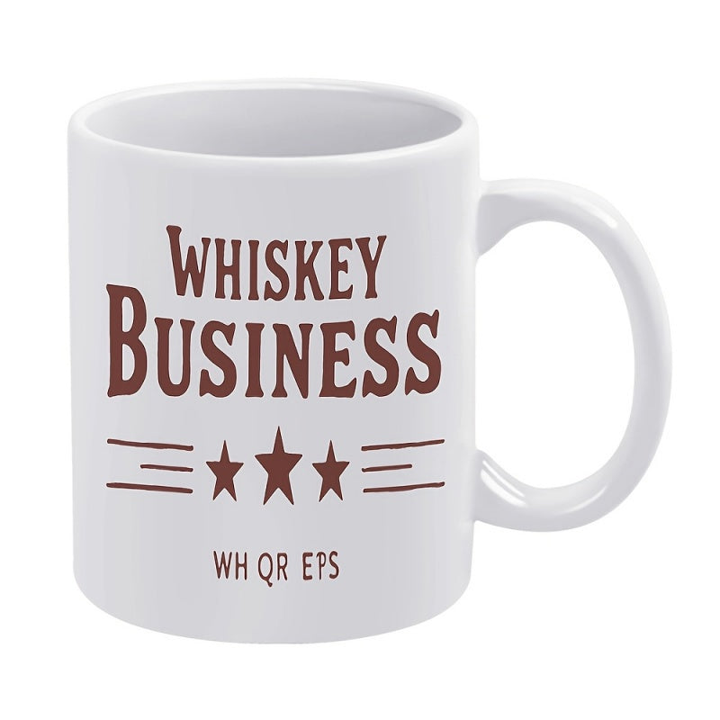 Tailorly White Ceramic 11 oz Mug - Whiskey Business WH QR EPS Elegant Featuring Three Centered Stars And Horizontal Lines Mug