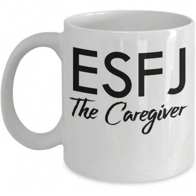 Tailorly White Ceramic 11 oz Mug - ESFJ The Caregiver Simple Minimalist Style Featuring Bold Black Typography On A Glossy