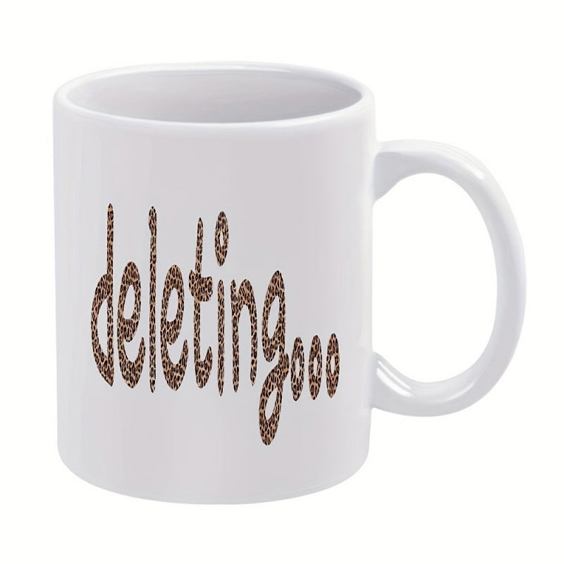 Tailorly White Ceramic 11 oz Mug - Deleting Leopard Printed Script Font Texture Set Against White Background Mug