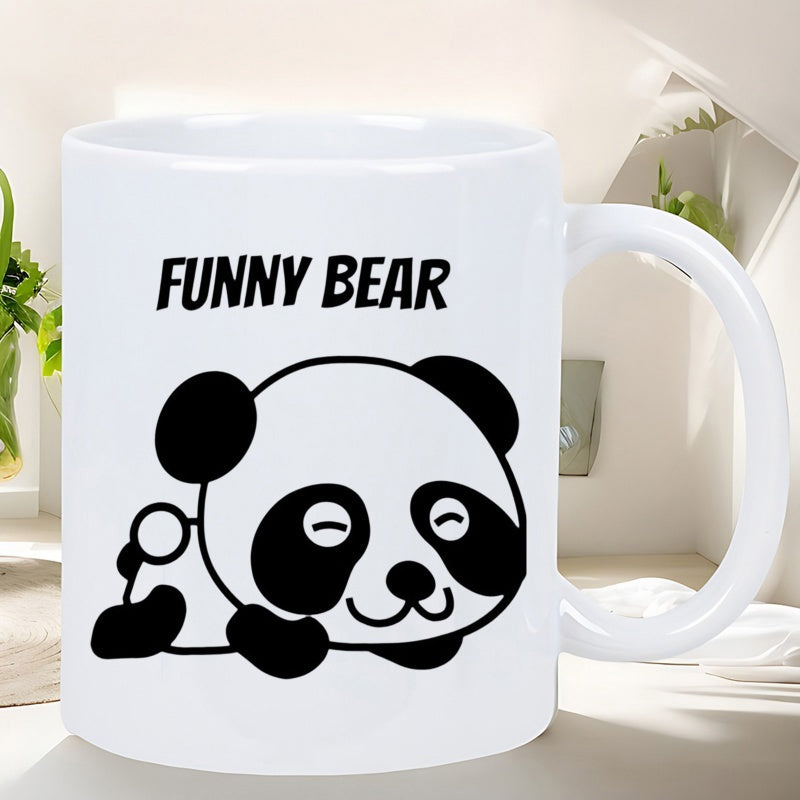 Tailorly White Ceramic 11 oz Mug - Funny Bear Minimalist Black And White Cartoon Character Resting Relaxed Panda