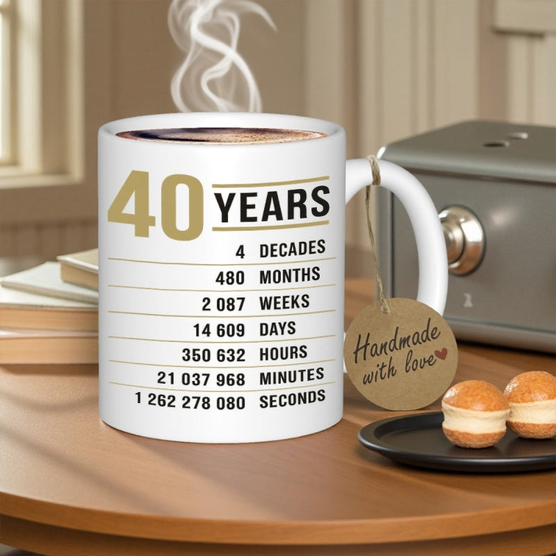 Tailorly White Ceramic 11 oz Mug - 40 Years Simple Parallel Horizontal Lines Arranged On A Clean White Smooth Surface Mug