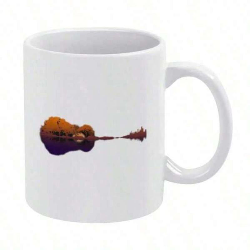 Tailorly White Ceramic 11 oz Mug - Rustic Wooden Landscape Reflection Hidden Inside A Beautiful Musical Instrument Guitar