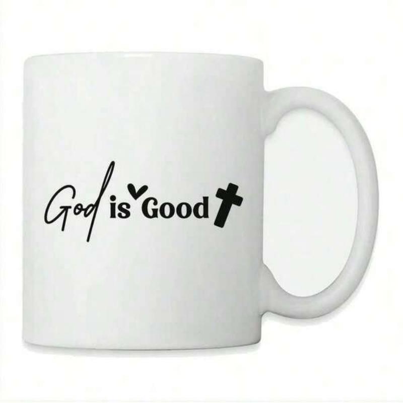 Tailorly White Ceramic 11 oz Mug - God Is Good Simple Minimalist Christian Religious Symbol With Small Heart And Bold Solid Cross