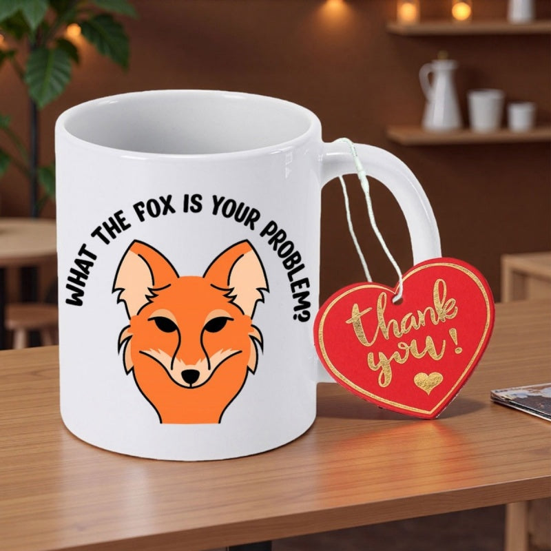 Tailorly White Ceramic 11 oz Mug - What The Fox Is Your Problem Clever Orange Animal Head With Black Eyes And Sharp Pointed Ears Fox
