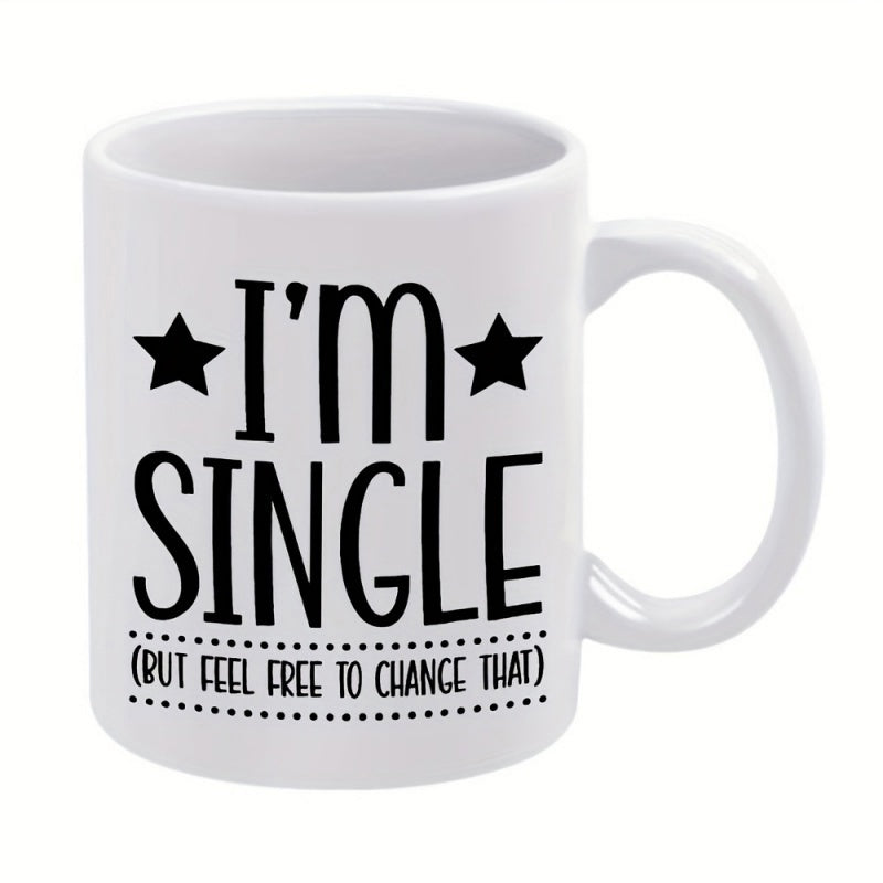 Tailorly White Ceramic 11 oz Mug - I'm Single But Feel Free To Change That Minimalistic With Bold Black Lettering And Stars Mug
