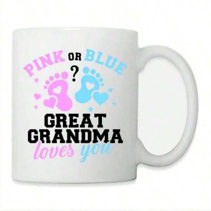Tailorly White Ceramic 11 oz Mug - Pink Or Blue Great Grandma Loves You Charming Pastel Pink And Blue Baby Footprints With Decorative Hearts Footprints