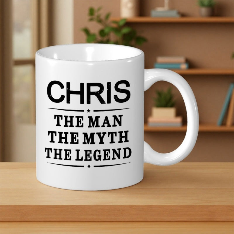 Tailorly White Ceramic 11 oz Mug - Chris The Man The Myth The Legend Minimalist White Ceramic Vessel With Bold Black Typographic Decorative Elements Mug