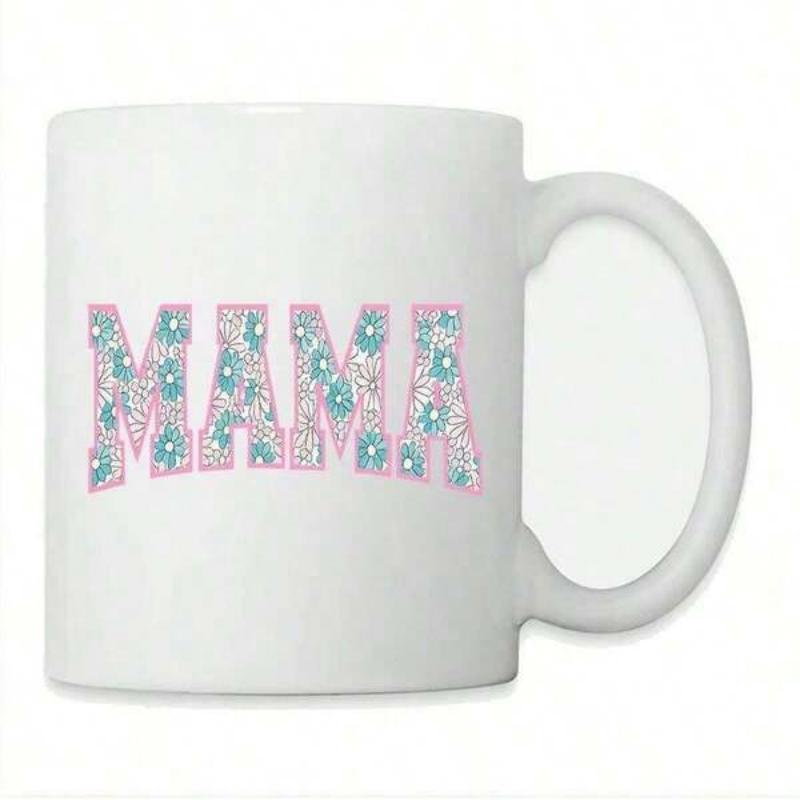 Tailorly White Ceramic 11 oz Mug - Mama Spring Blossoms Filling Arched Varsity Block Style Floral Design Mama