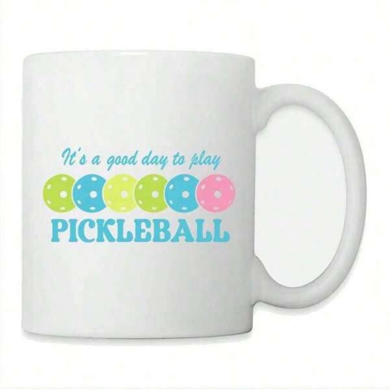 Tailorly White Ceramic 11 oz Mug - Its A Good Day To Play Pickleball Vibrant Colorful Circular Sports Balls Arranged In A Horizontal Line Pickleball