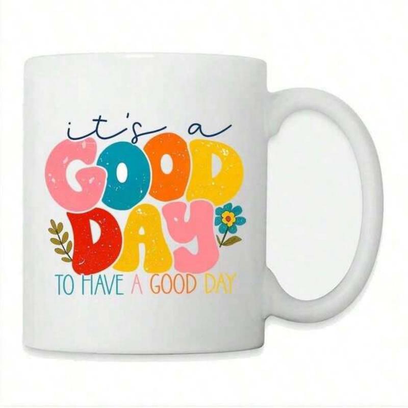 Tailorly White Ceramic 11 oz Mug - It S A Good Day To Have A Good Day Colorful Retro Groovy Bubbles With Minimalist Small Blue Springtime Flower Mug