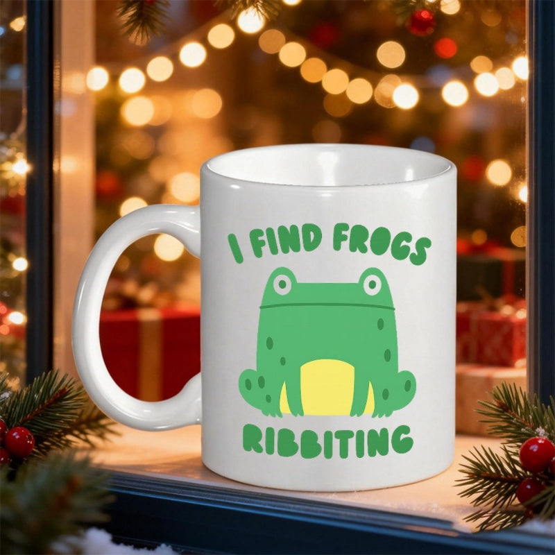 Tailorly White Ceramic 11 oz Mug - I Find Frogs Ribbiting Charming Little Green Amphibian With Friendly Smile Sitting Calmly Frog