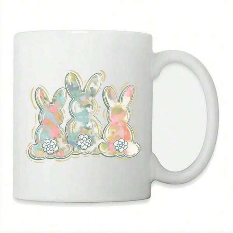 Tailorly White Ceramic 11 oz Mug - Soft Watercolor Pastel Easter Rabbits Sitting Together In A Row Bunny
