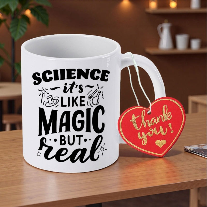 Tailorly White Ceramic 11 oz Mug - Science Its Like Magic But Real Minimalist White Ceramic Vessel Featuring Bold Black Typography And Scientific Symbols Mug