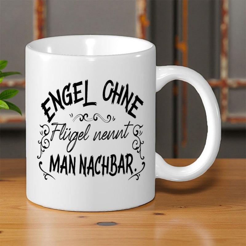 Tailorly White Ceramic 11 oz Mug - Minimalist Decorative Swirls Surrounding Meaningful Script And Bold Typographic Elements Pattern