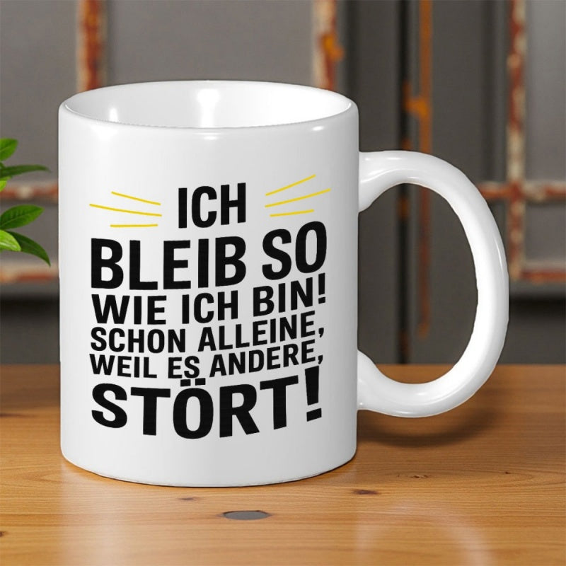 Tailorly White Ceramic 11 oz Mug - Minimalist White Ceramic Vessel Featuring Bold Black Lettering And Yellow Rays Mug