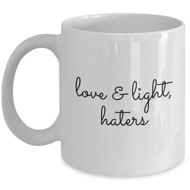Tailorly White Ceramic 11 oz Mug - Love Light Haters Simple Minimalist With Elegant Black Script Text Mug
