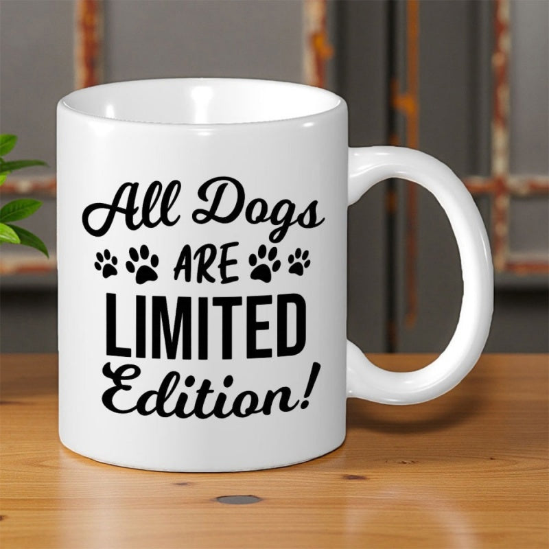 Tailorly White Ceramic 11 oz Mug - All Dogs Are Limited Edition Minimalist Black Paw Prints Arranged Around Stylish Modern Calligraphy Dog Quote