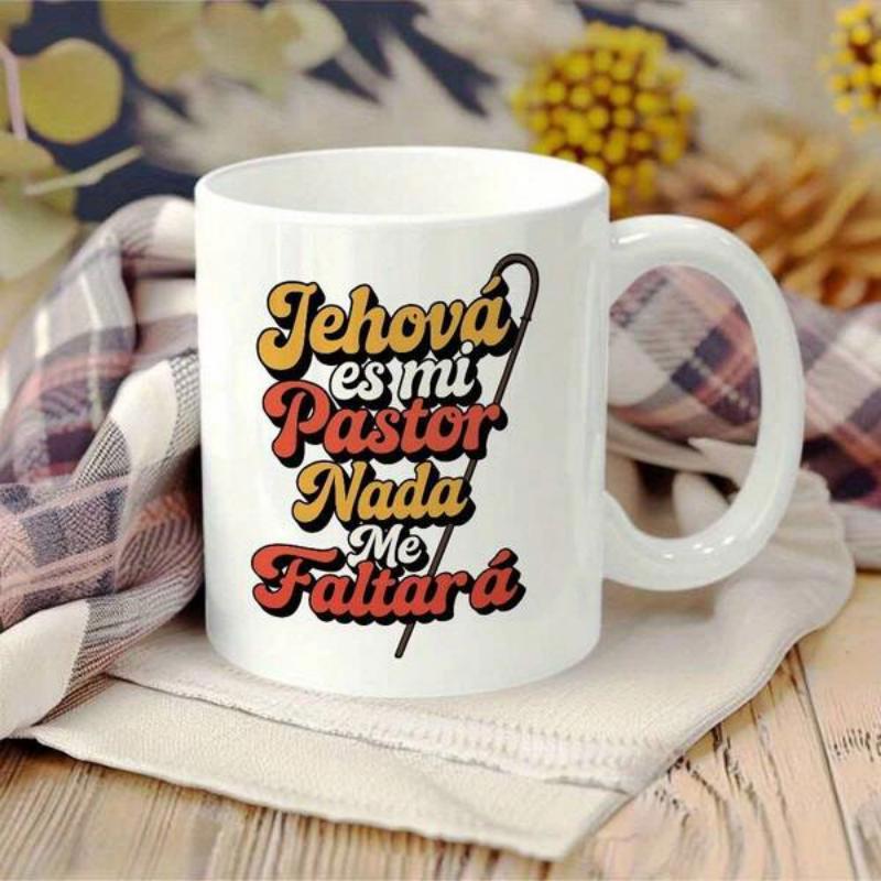Tailorly White Ceramic 11 oz Mug - Vintage Retro Style Religious Script With A Classic Hooked Shepherds Staff