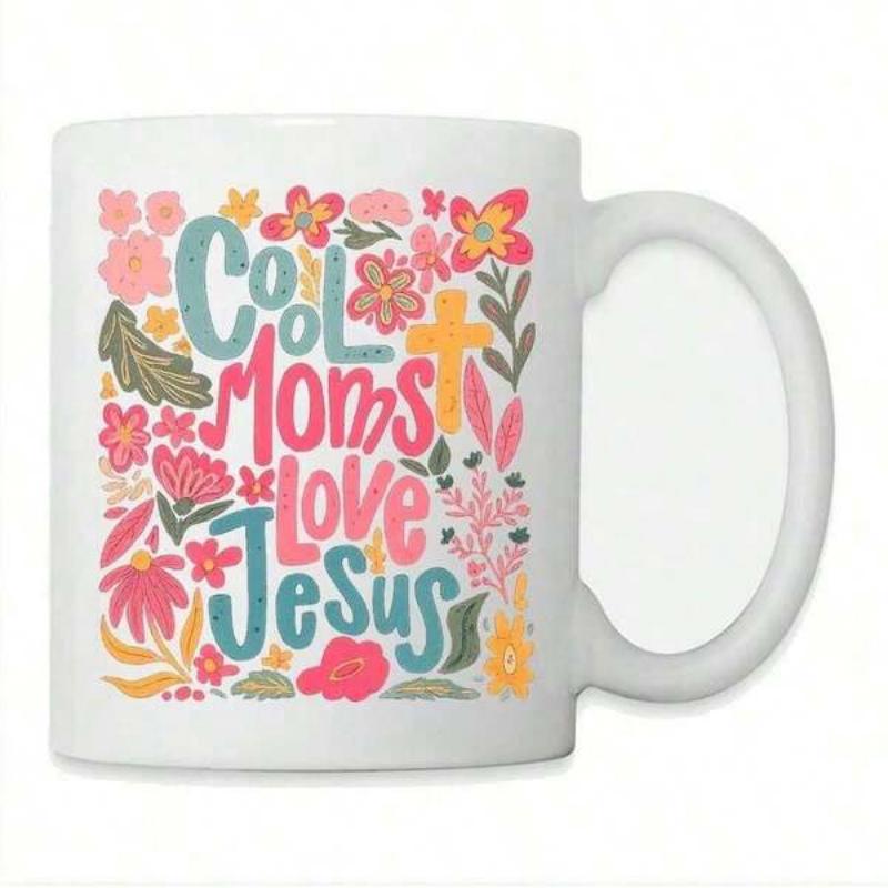 Tailorly White Ceramic 11 oz Mug - Cool Moms Love Jesus Vibrant Hand Drawn Floral Patterns Surrounding A Holy Cross Flower