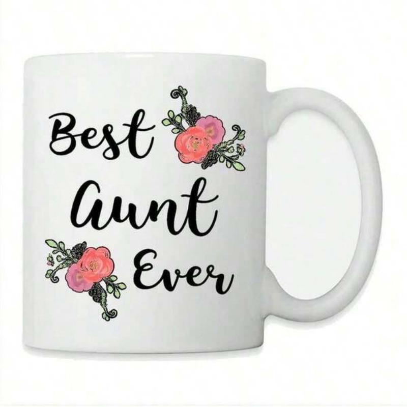 Tailorly White Ceramic 11 oz Mug - Best Aunt Ever Watercolor Pink Floral Bloom With Elegant Script On