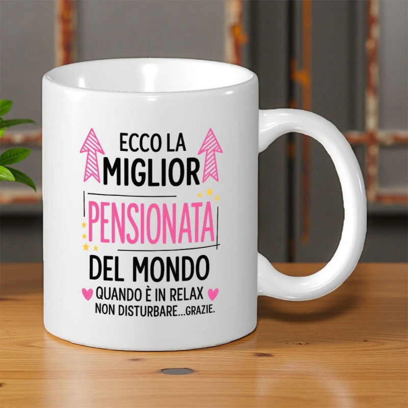 Tailorly White Ceramic 11 oz Mug - Vibrant Pink Graphic Arrows Among Stars And Decorative Hearts Ceramic Mug