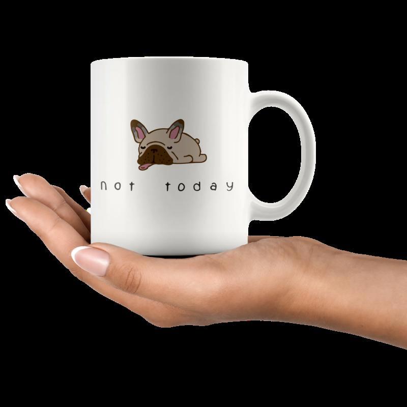 Tailorly White Ceramic 11 oz Mug - Not Today Lazy Cartoon Animal Lying Flat On Bulldog
