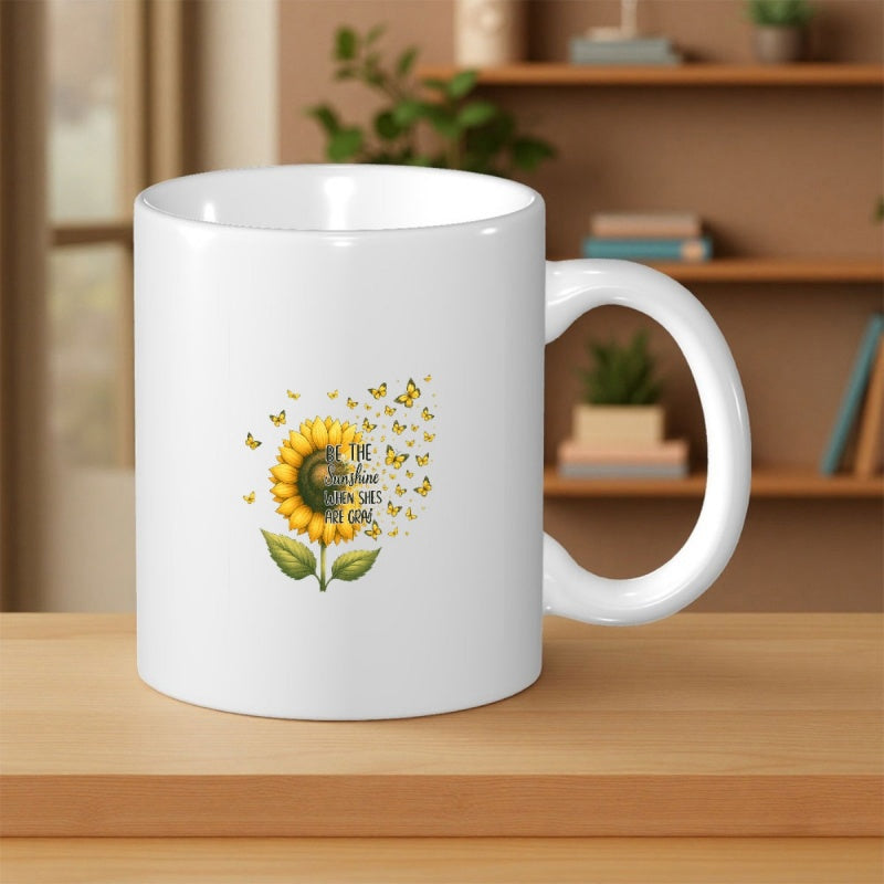 Tailorly White Ceramic 11 oz Mug - Be Brave Radiant Yellow Petals Turning Into A Swarm Of Delicate Butterflies Sunflower