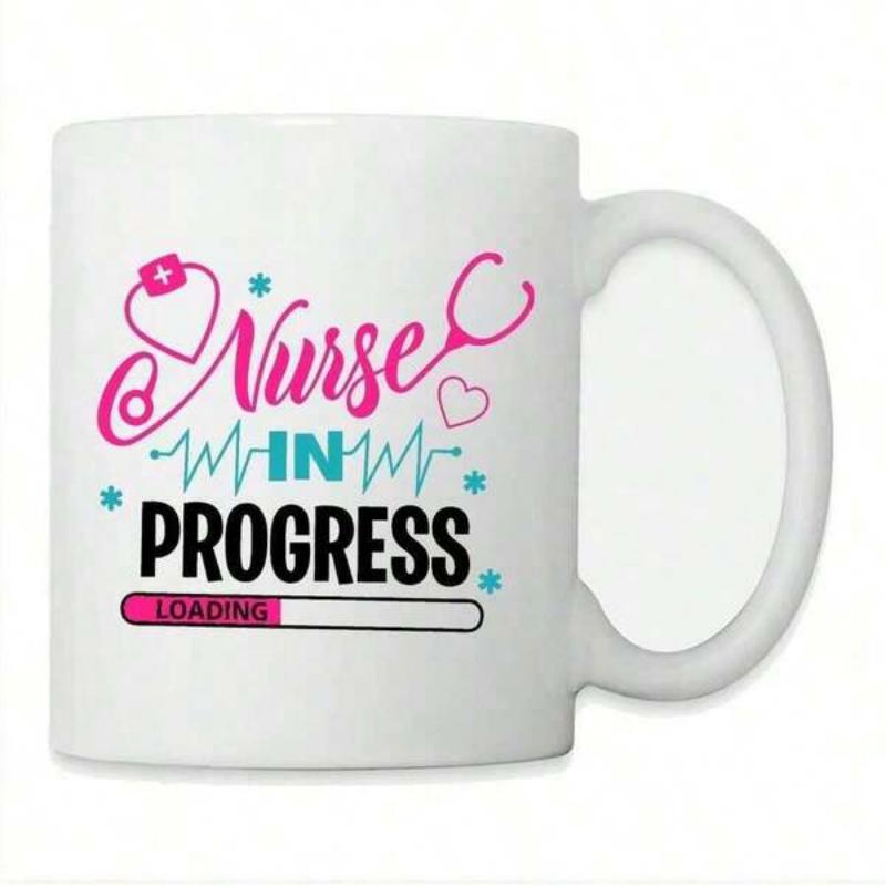 Tailorly White Ceramic 11 oz Mug - Nurse In Progress Loading Medical Stethoscope With Heartbeat Rhythm And Loading Progress Bar Mug