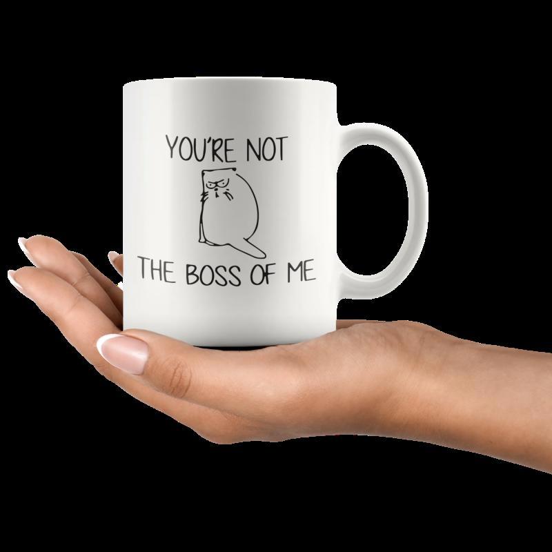 Tailorly White Ceramic 11 oz Mug - Youre Not The Boss Of Me Minimalist Black Ink Sketch Of A Stubborn Feline Character Cat