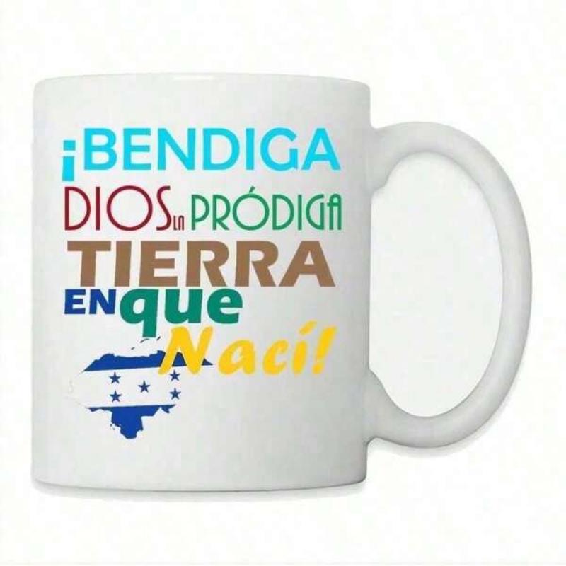 Tailorly White Ceramic 11 oz Mug - Vibrant Colorful Patriotic Design With Blue Stripes And Central Stars Map