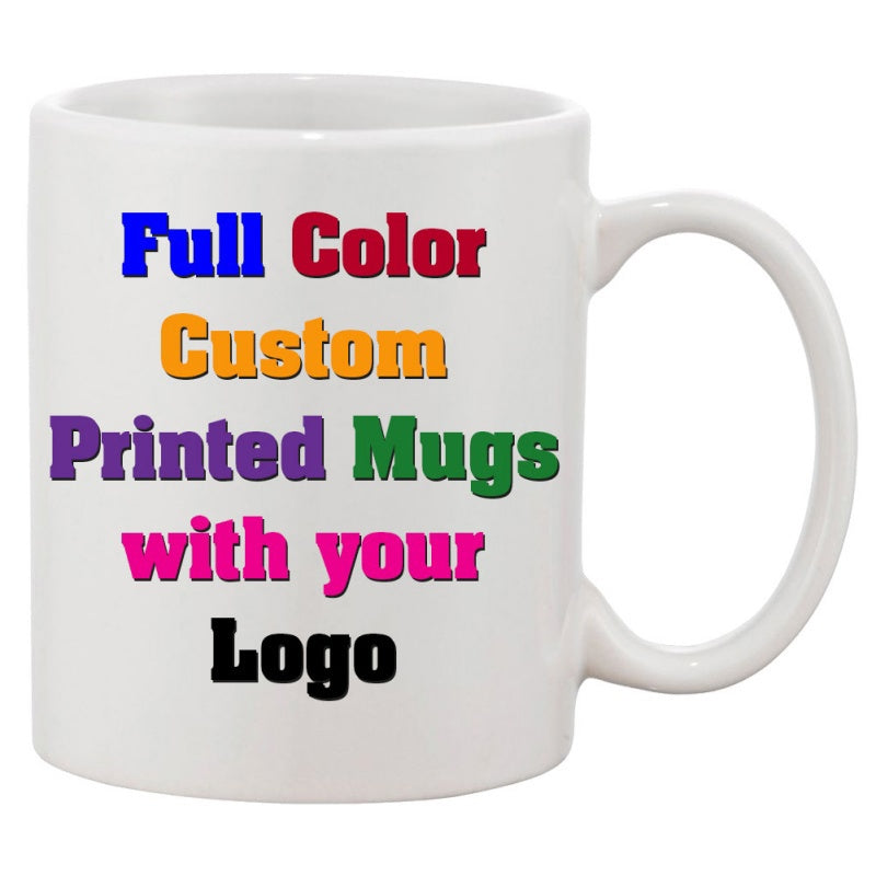 Tailorly White Ceramic 11 oz Mug - Full Color Custom Printed Mugs With Your Logo Classic With Vibrant Bold Rainbow Color Text Elements Mug