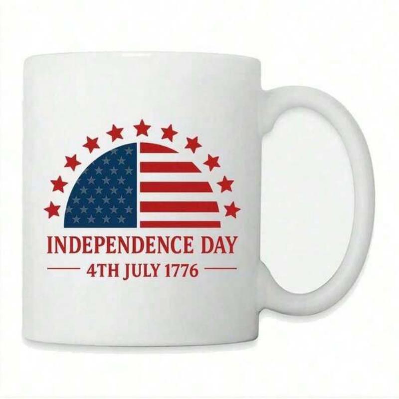 Tailorly White Ceramic 11 oz Mug - Independence Day 4th July 1776 Patriotic American Flag Semi Circle With Radiant Stars Celebrating National Freedom Flag
