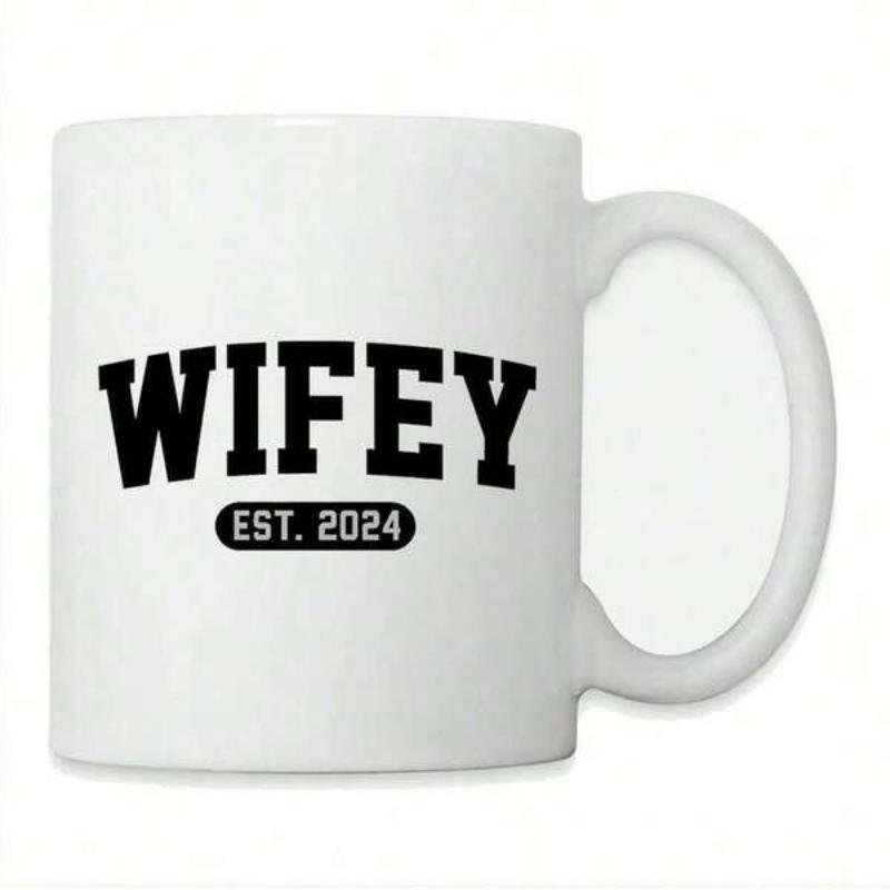 Tailorly White Ceramic 11 oz Mug - Wifey Est 2024 Minimalist Bold Black Arched Varsity Lettering Printed On Pure