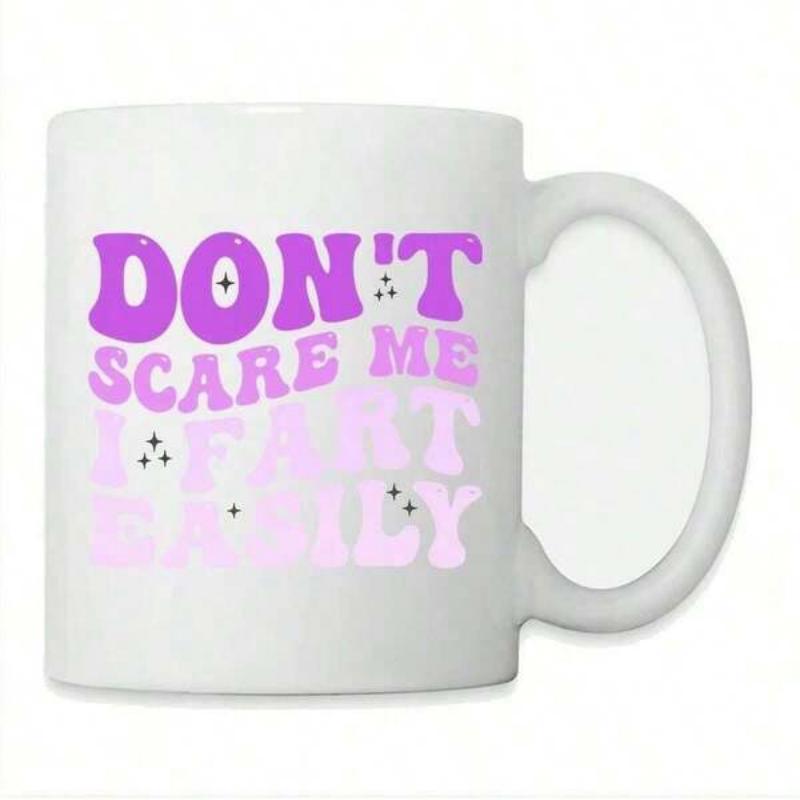 Tailorly White Ceramic 11 oz Mug - Dont Scare Me I Fart Easily Retro Groovy Style Lettering With Minimalist Sparkle Shapes And Shades Mug