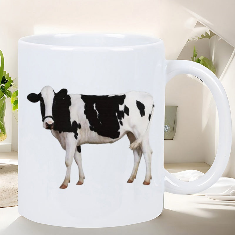 Tailorly White Ceramic 11 oz Mug - Realistic Black And White Spotted Holstein Standing On A Clean Background Cow