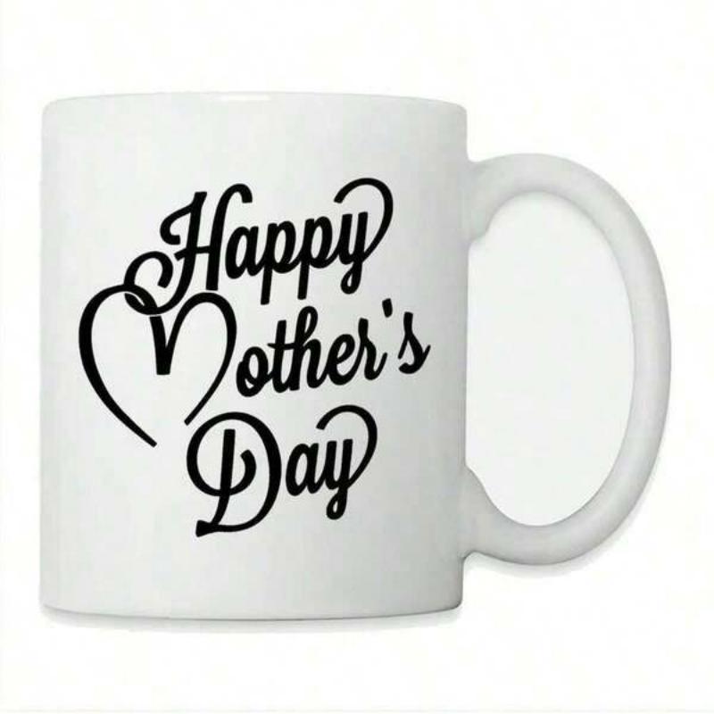 Tailorly White Ceramic 11 oz Mug - Happy Mothers Day Elegant Artistic Cursive Script With A Heart Outline Minimalist Ceramic Mug