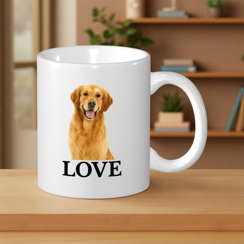 Tailorly White Ceramic 11 oz Mug - Love Loyal Golden Retriever Sitting Patiently With Gentle Smile Under Warm Light Golden Retriever