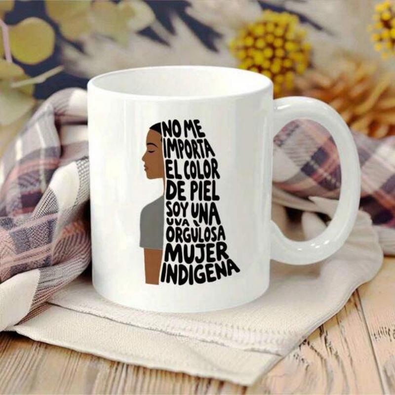 Tailorly White Ceramic 11 oz Mug - Artistic Silhouette Portraying Empowerment And Strength Through Creative Typographic Hair Portrait Woman