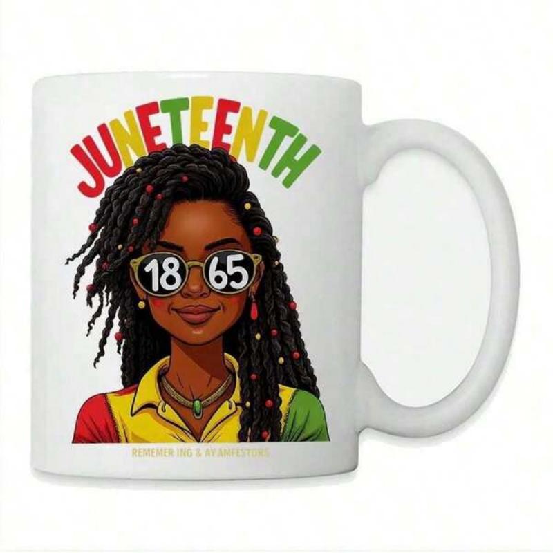 Tailorly White Ceramic 11 oz Mug - Juneteenth 1865 Beautiful Black Woman Wearing Sunglasses With Pan African Colors Celebration Woman